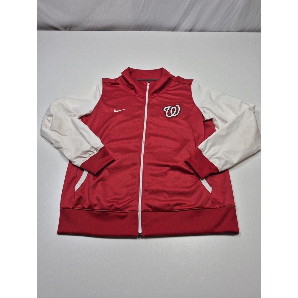 Washington Nationals Jacket Mens Large Red MLB Baseball Nike Full Zip STAIN